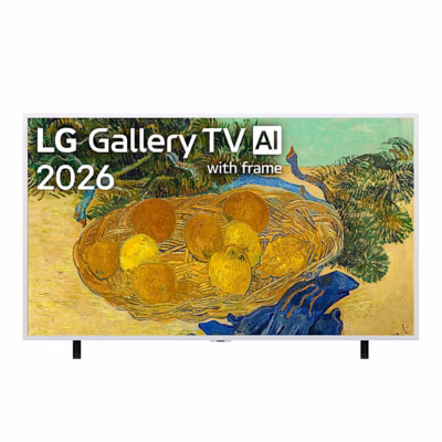 LG 55LX7B6LA Gallery TV valge raamiga, ekraanil maal sidrunikorviga