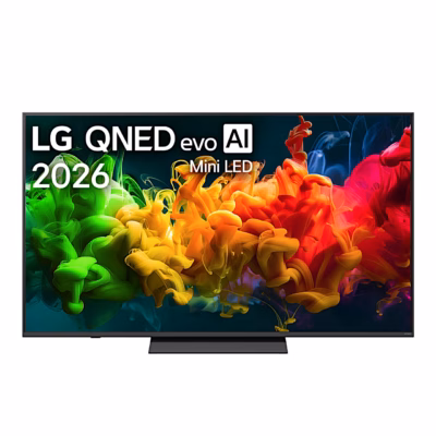 Mini LED teler LG 65QNED8EB3B eestvaates keskel asuval alusel
