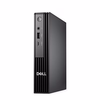 Must Ubuntu miniarvuti Dell Pro Micro QCM1250 paremalt eest vaadatuna