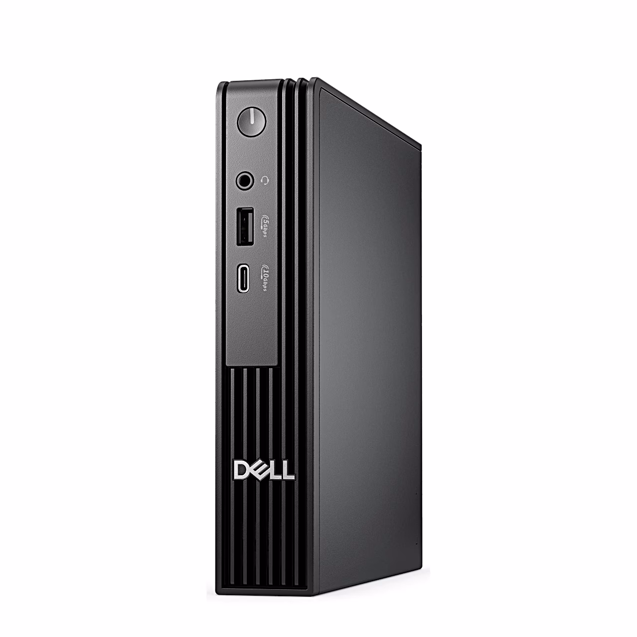 Must Ubuntu miniarvuti Dell Pro Micro QCM1250 paremalt eest vaadatuna