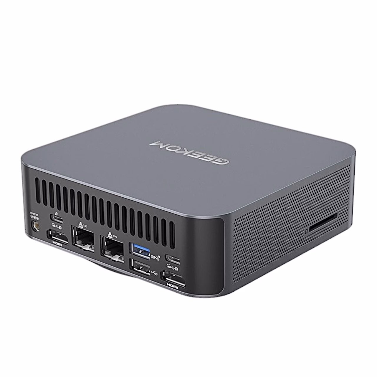 GEEKOM GT1 Mega miniarvuti tagant, LAN-, HDMI-, USB- ja USB-C-pordid