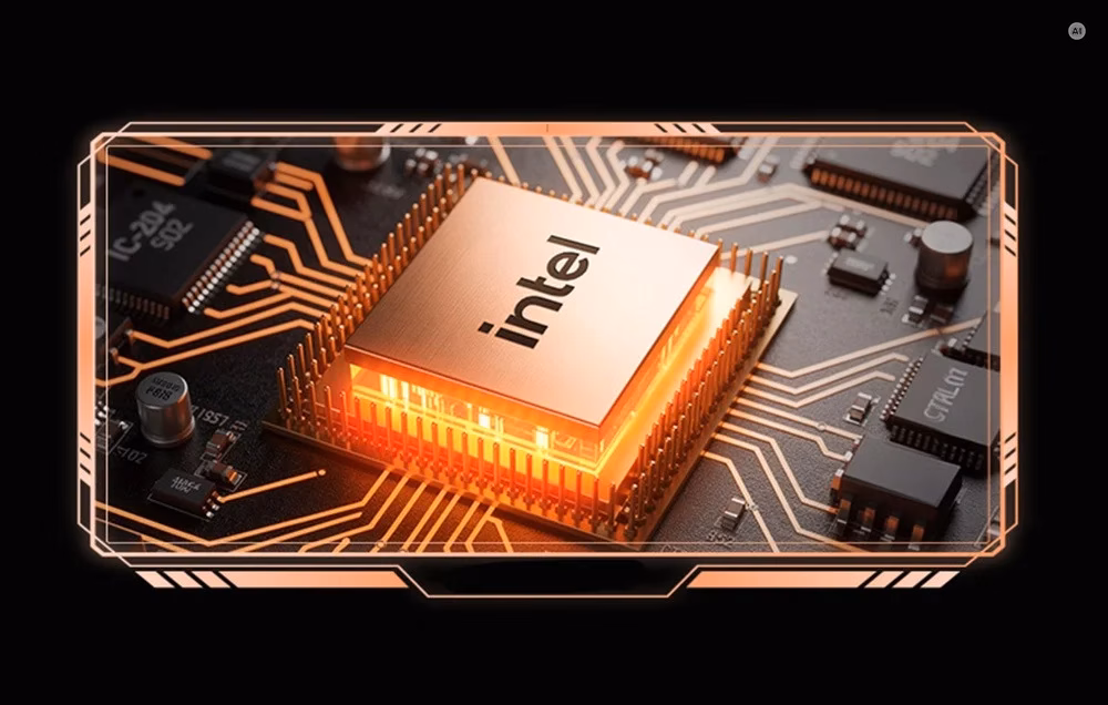 Intel protsessori kiip emaplaadil GMKtec EVO-T2S miniarvuti protsessori illustratsioonina