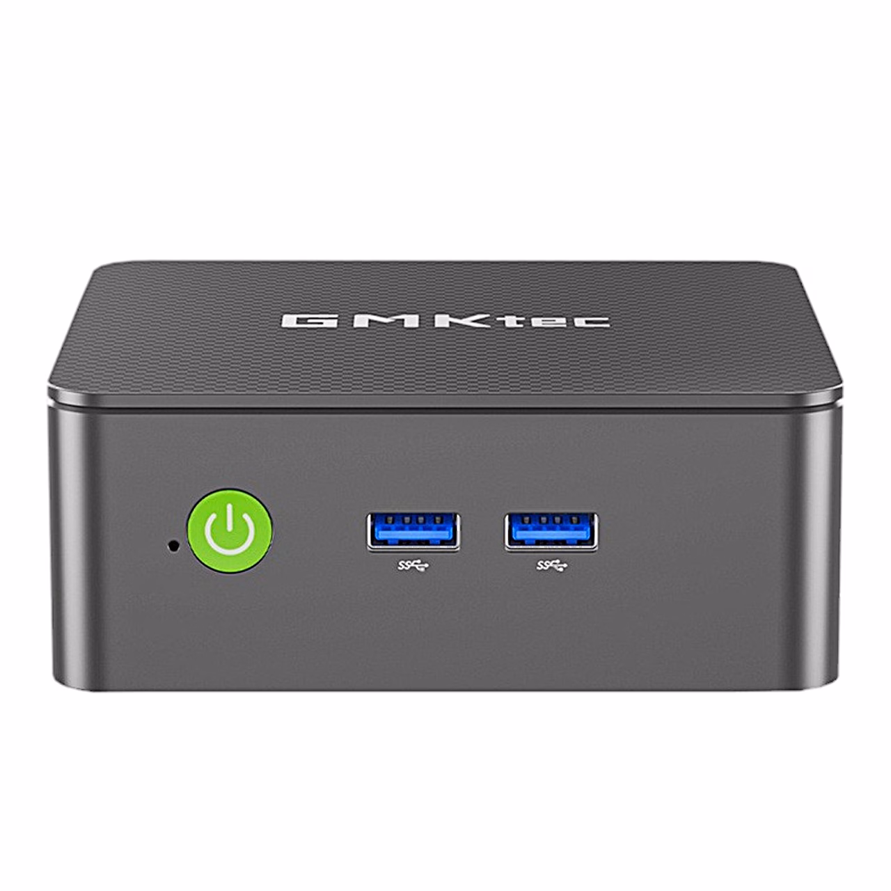 GMKtec G3S miniarvuti eestvaade toitenupu ja kahe USB 3.2 pordiga