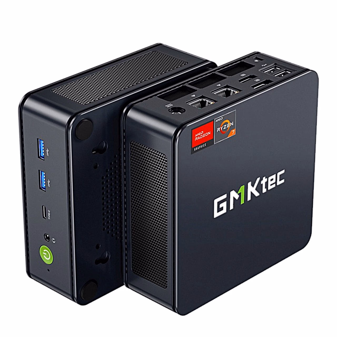 GMKtec M5 Ultra miniarvuti külg ventilatsiooniavadega ja esipaneeli USB-pordid