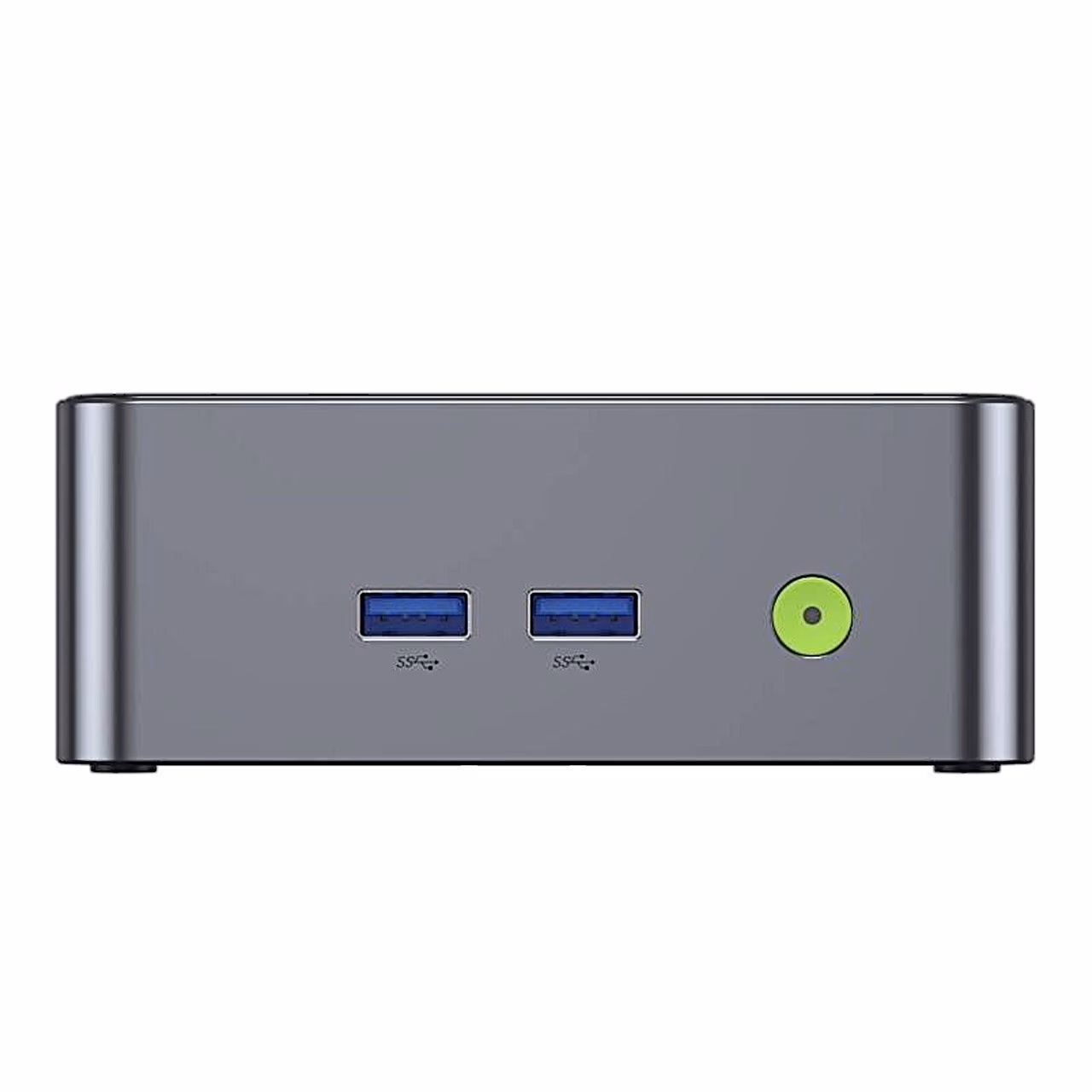 GMKtec NucBox M3 esipaneel otse eest, kaks USB 3.2 porti ja toitenupp
