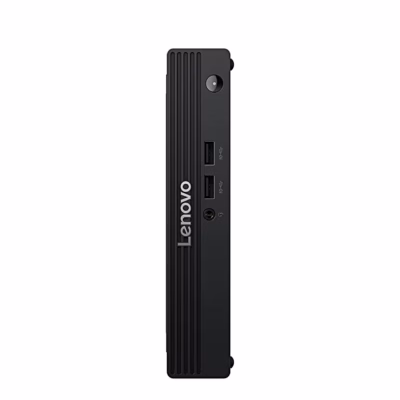 Lenovo V100q miniarvuti esikülg kahe USB-A pesa ja toitenupuga