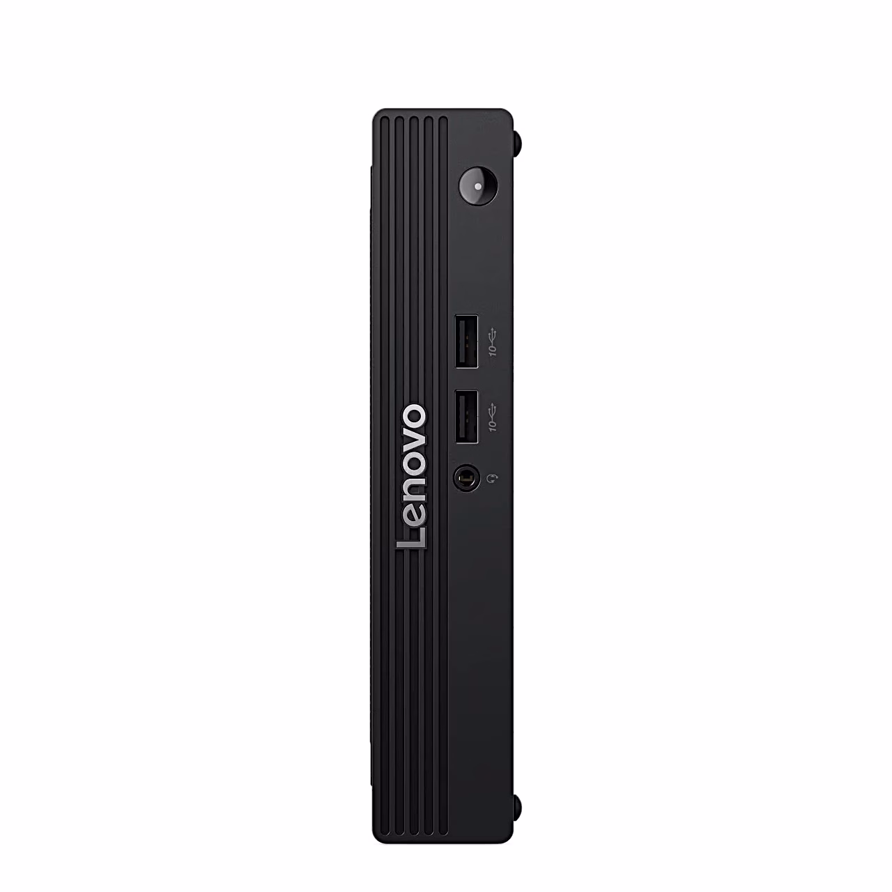 Lenovo V100q miniarvuti esikülg kahe USB-A pesa ja toitenupuga