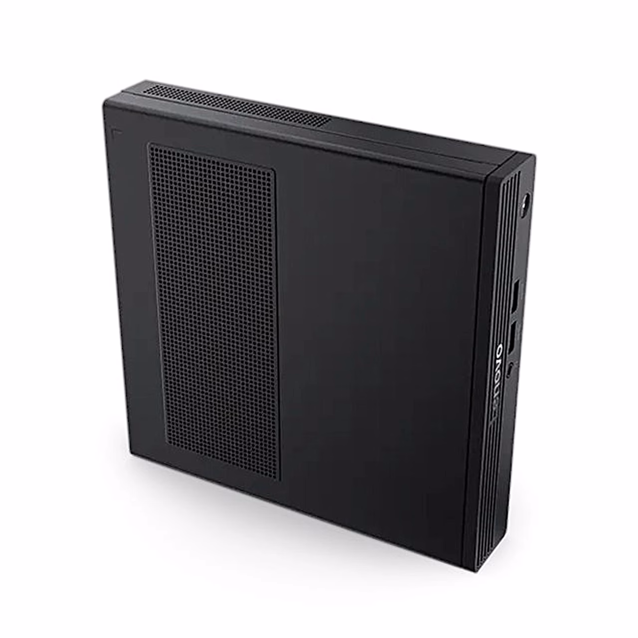 Must Lenovo V100q mini PC küljelt, nähtav ventilatsioonivõre