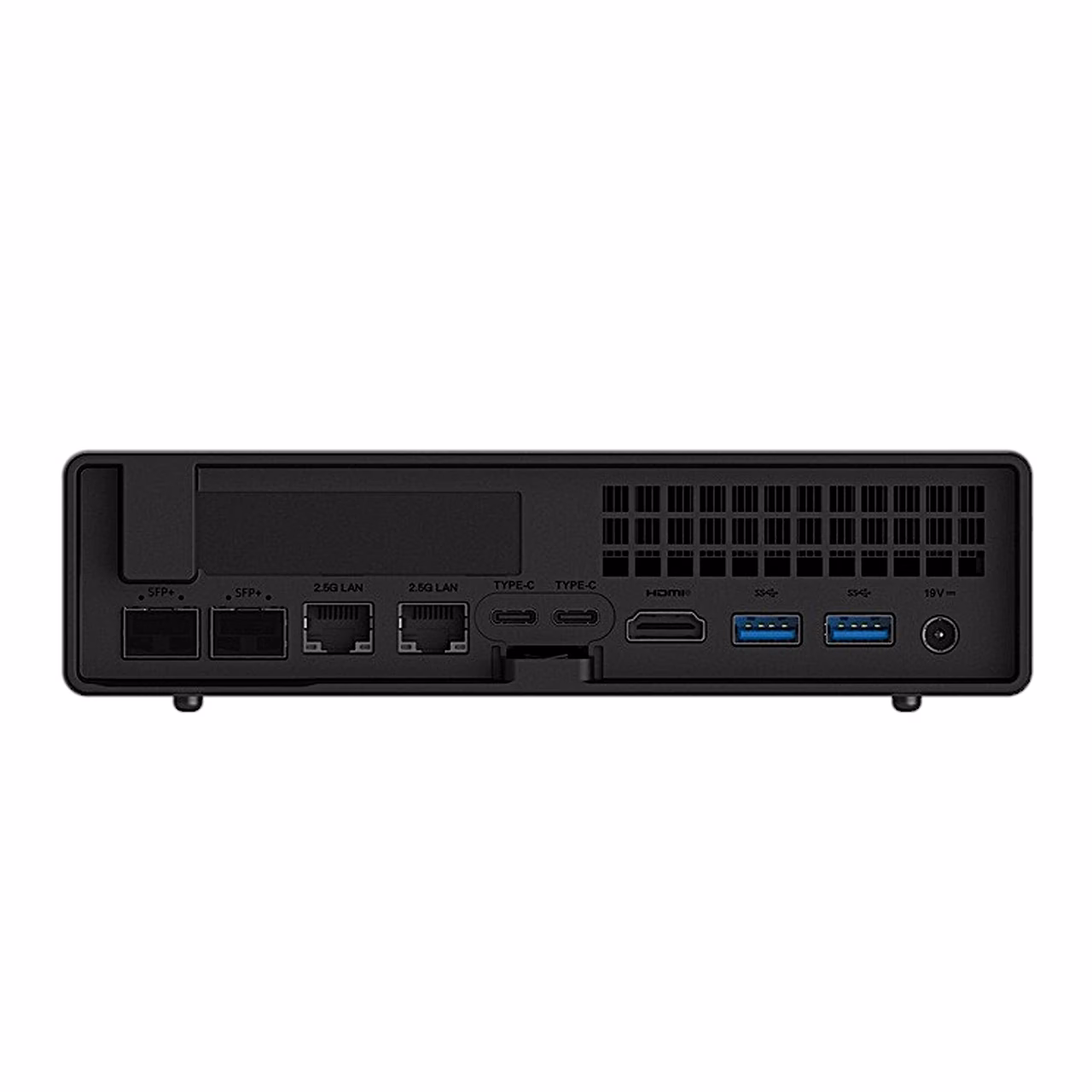 Minisforum MS-A2 miniarvuti tagapaneel SFP+, LAN-, USB-C-, HDMI- ja USB-portidega