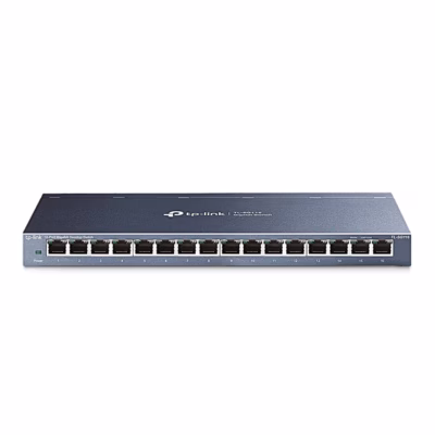Must mittejuhitav võrgulüliti TP-Link TL-SG116 kuueteistkümne esipordiga eestvaates