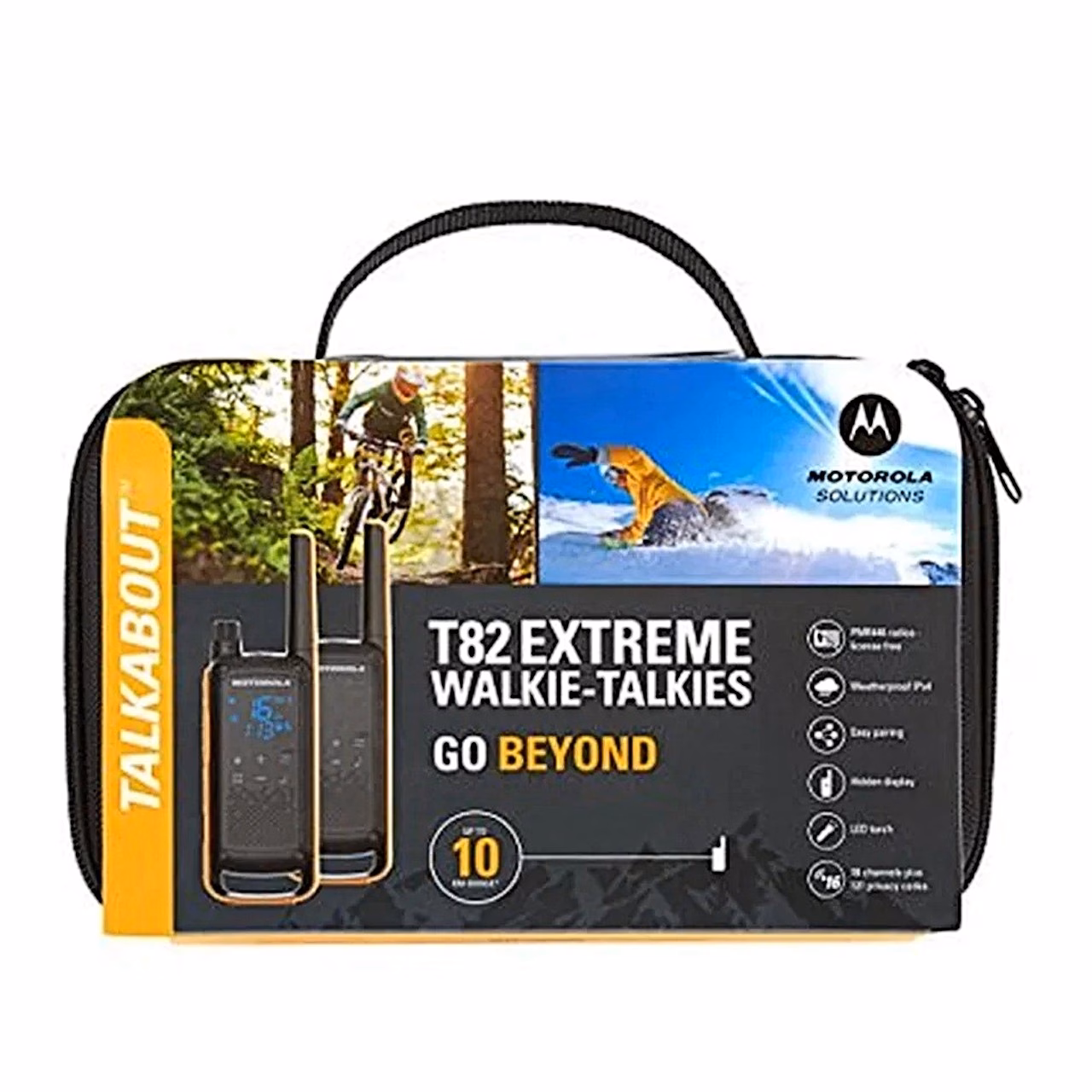 Motorola Talkabout T82 Extreme MOTO82E 2 tk 16-kanaliline must/oranž IPX4 PMR-käsiraadiokomplekt 10 km ulatusega