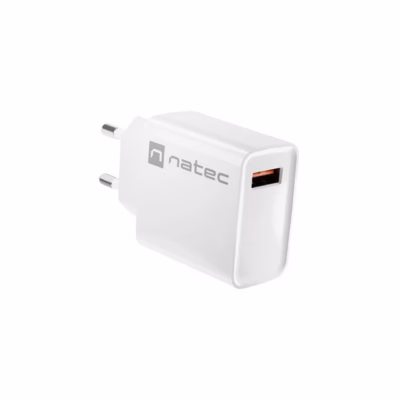 Natec Ribera NUC-2057 18W valge USB-A seinakontakti kiirlaadija (1 port, kiirlaadimise toega, AC 100-240V, 83x43x27 mm)