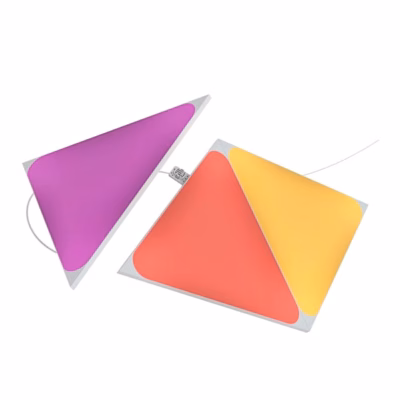 Kolm Nanoleaf Shapes Triangles valguspaneeli lilla, punase ja kollase valgusega