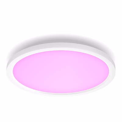 Philips Hue Surimu ümar laelamp roosa valgusega valgel taustal