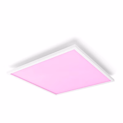 Philips Hue Surimu ruudukujuline valguspaneel roosa valgusega valgel taustal