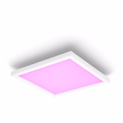Philips Hue Surimu Square Small nutikas valguspaneel lilla valgusega altpoolt vaadatuna