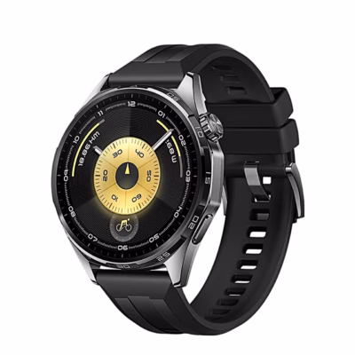 Nutikell HUAWEI WATCH GT 6 46 mm musta rihmaga nurga alt, kuldne sihverplaat