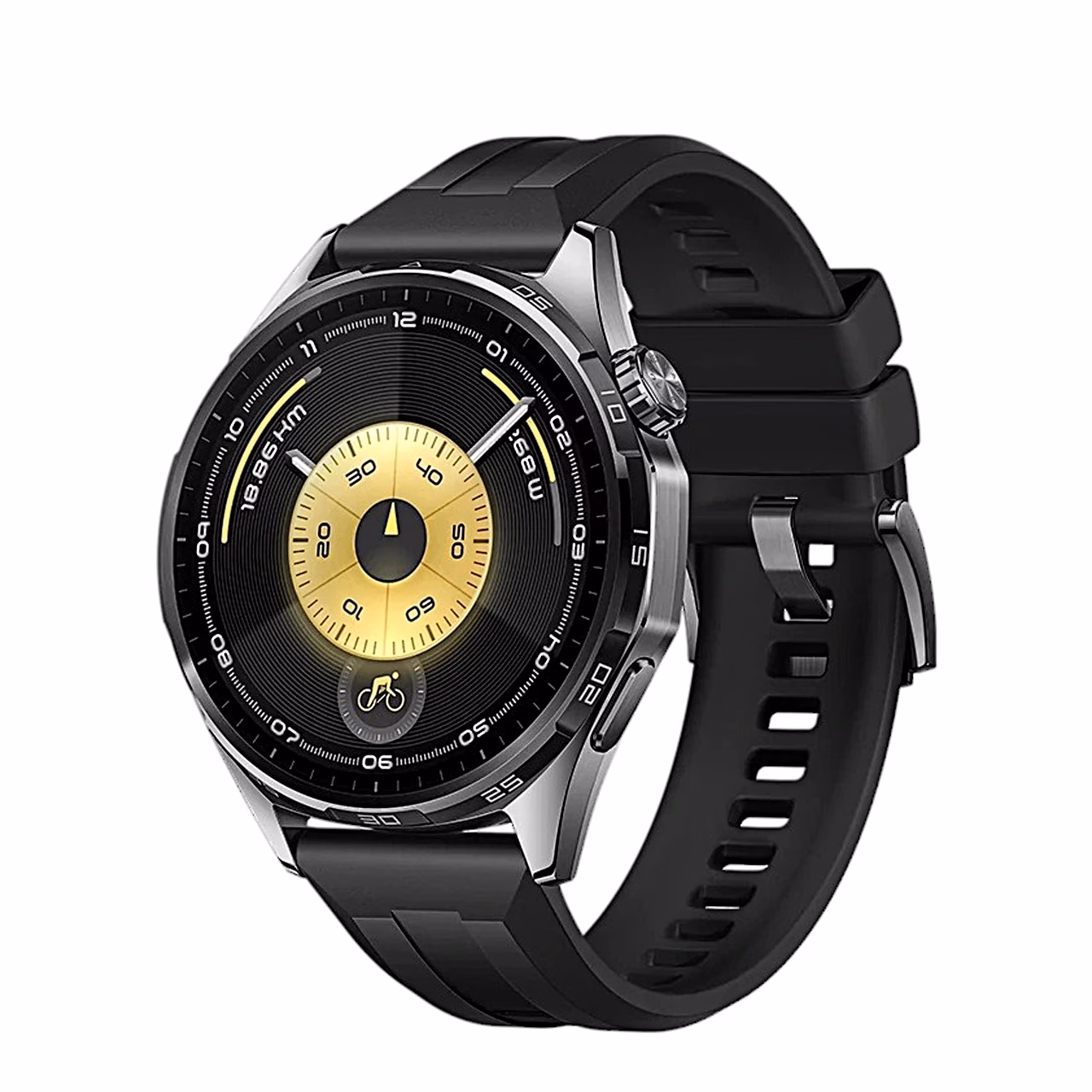 Nutikell HUAWEI WATCH GT 6 46 mm musta rihmaga nurga alt, kuldne sihverplaat