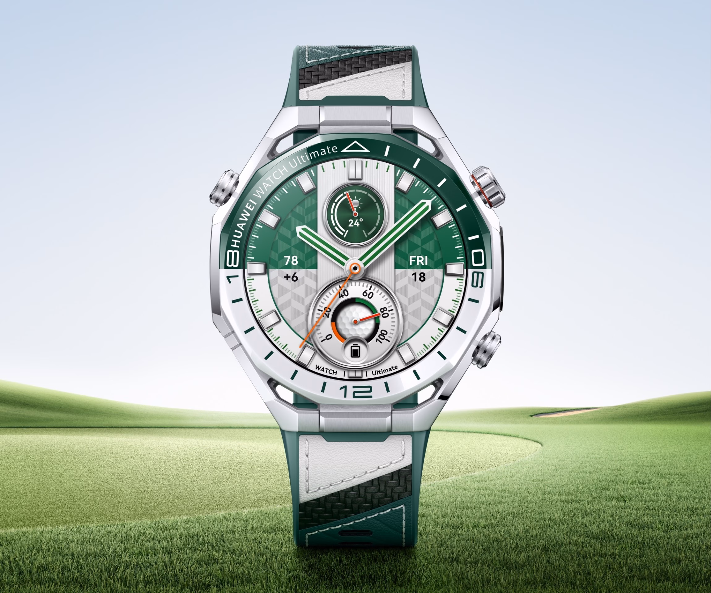 Spordikell HUAWEI WATCH Ultimate 2 golfiväljaku taustal