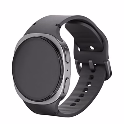 Tumehall nutikell Samsung Galaxy Watch8 LTE alumiiniumkorpuse ja tumehalli rihmaga viltu