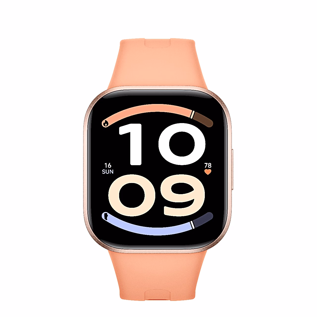 Oranž REDMI Watch 6 Active otse eestvaates, ruudukujuline ekraan