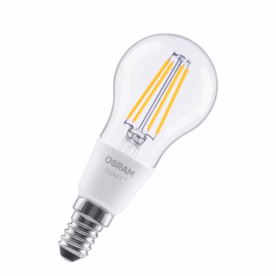 Läbipaistev Osram SMART+ Matter Filament Classic P40 nutipirn E14 soklil nurga alt