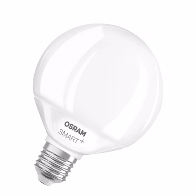 Valge Osram SMART+ MATTER Globe 95 nutipirn E27 sokliga, vaade küljelt
