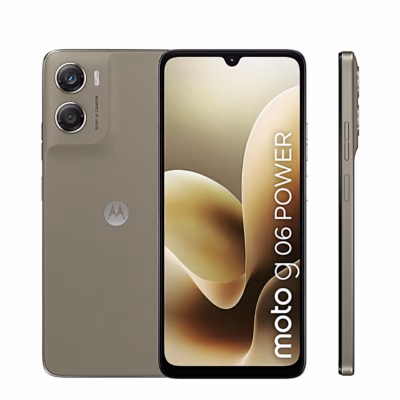 Khakivärvi nutitelefon Motorola moto g06 power eest, tagant ja küljelt