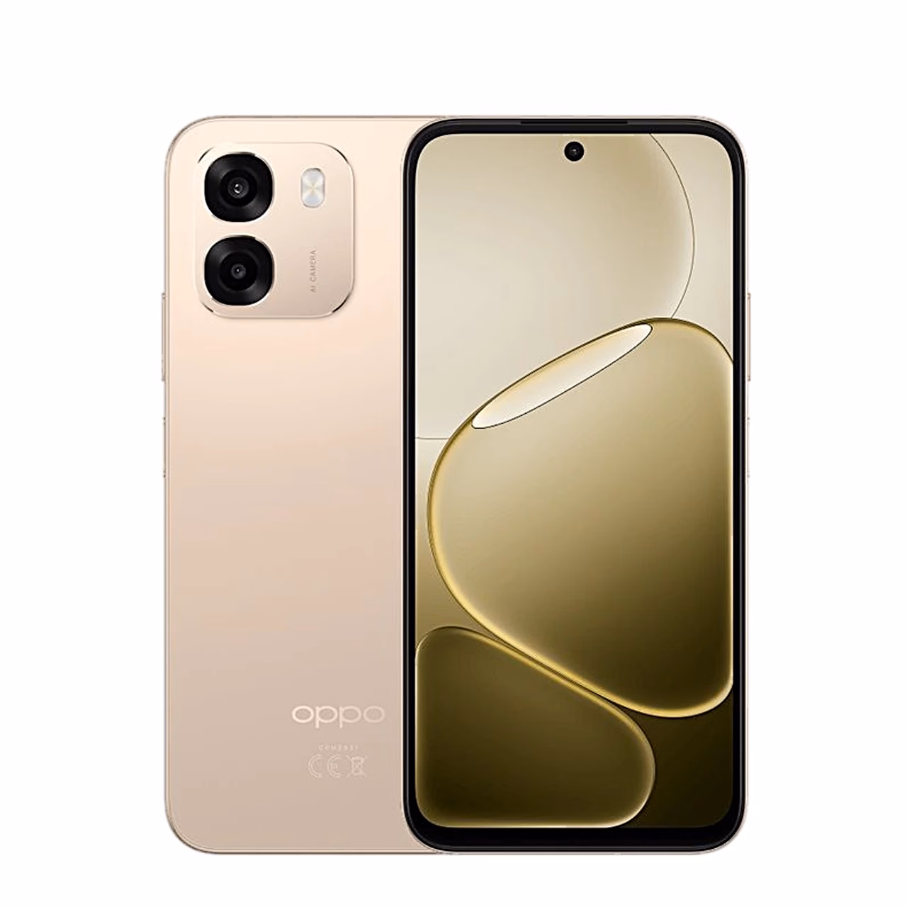 Kuldne OPPO A6 4G nutitelefon esi- ja tagaküljelt kahe kaameraga