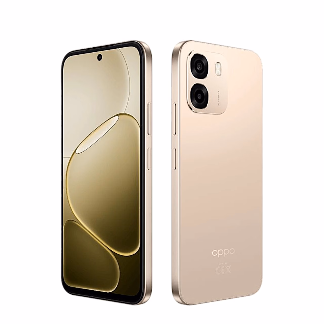 OPPO A6 4G kuldses värvis viltu eest ja tagant vaadatuna