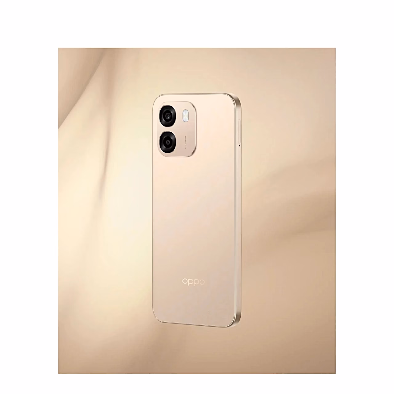 Kuldne OPPO A6 4G tagakülg beežil taustal kaameraplokiga