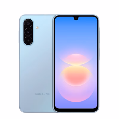 Helesinine nutitelefon Samsung Galaxy A18 eest ja tagant koos kolme tagakaameraga