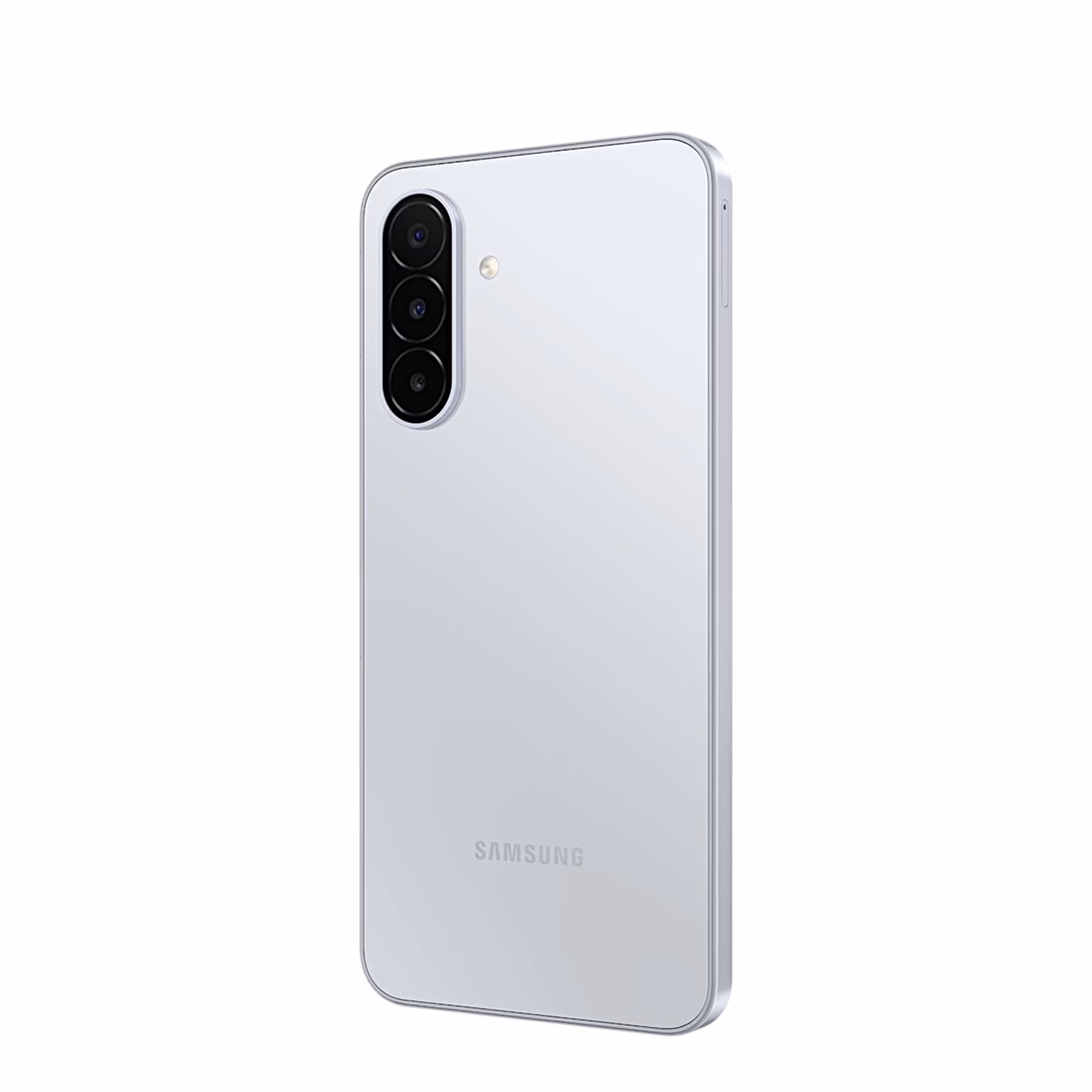 Samsung Galaxy A18 hõbedane tagakülg nurga alt paremalt vaadatuna