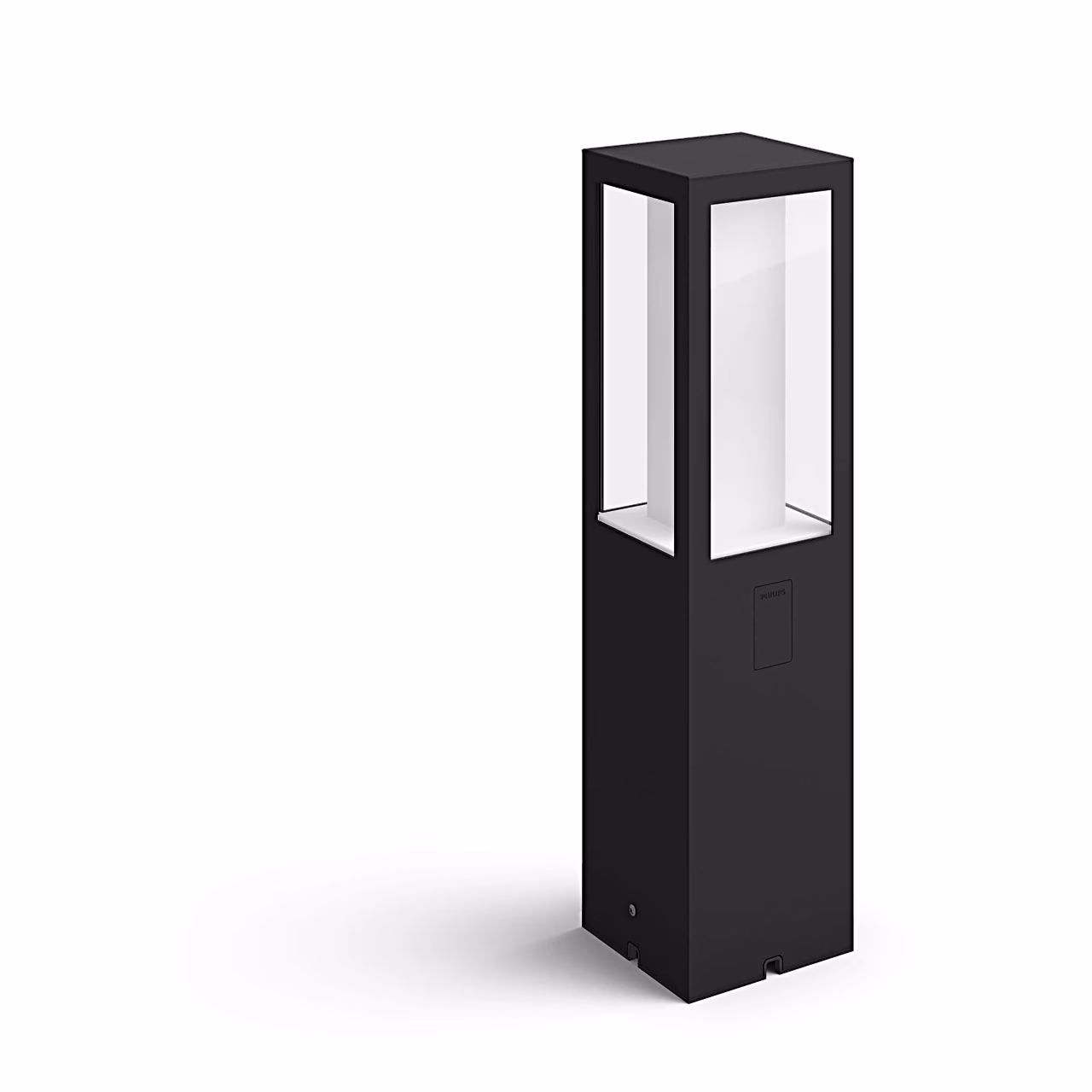 Philips Hue Impress Outdoor Pedestal must alumiiniumkorpus ja klaasist valgusava eestvaates