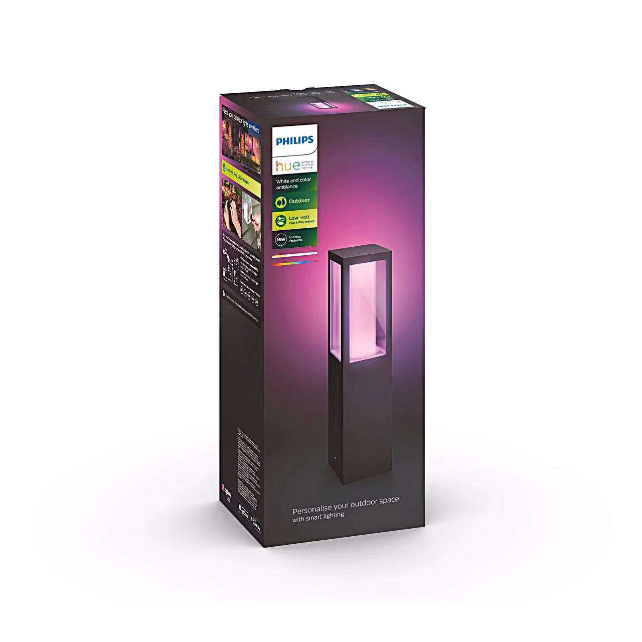Philips Hue Impress Outdoor Pedestal postivalgusti müügikarp roosa valgusega valgusti kujutisega