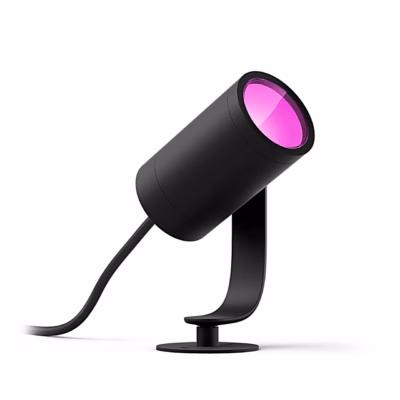 Philips Hue Lily aiaprožektor alusel, roosa valgusega ja musta kaabliga