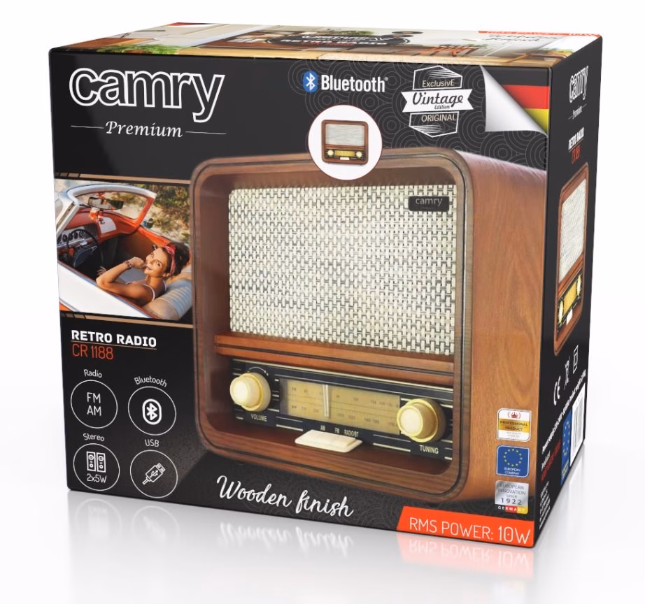Kaasaskantav retro raadio Camry CR 1188, Bluetooth 5.0, FM/AM, 10 W (6)