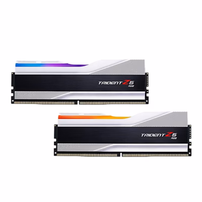Kaks hõbedast G.Skill Trident Z5 RGB DDR5-moodulit eestvaates astmeliselt