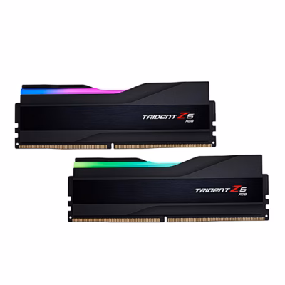 Kaks musta G.Skill Trident Z5 RGB DDR5-moodulit eestvaates astmeliselt