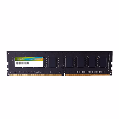 Silicon Power DDR4 UDIMM moodul eestvaates rohelise SP sildi ja vöötkoodiga