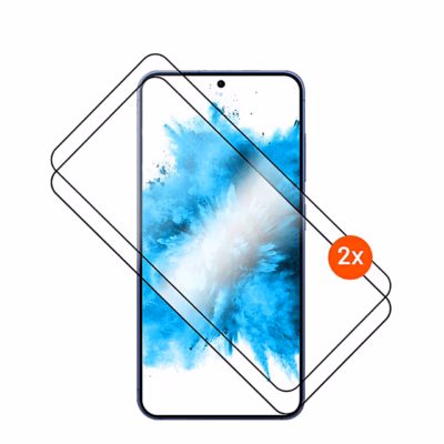 Kaks musta raamiga kaitseklaasi FIXED Full Cover telefoni Galaxy S26 ees
