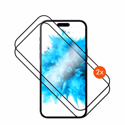 Kaks musta raamiga FIXED Full Cover kaitseklaasi telefoni ekraani kohal