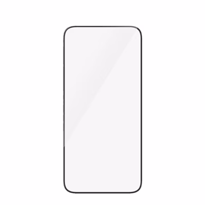 Musta raamiga PanzerGlassi kaitseklaas iPhone 15 Plusile eestvaates ilma telefonita