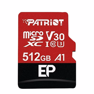 Patriot Memory PEF512GEP31MCX 512GB microSDXC mälukaart UHS-I U3 V30, adapteriga, must/punane