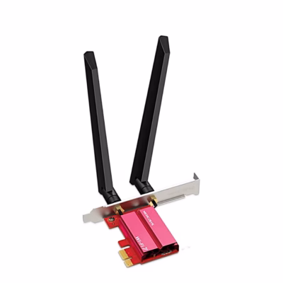 PCIe-WiFi-adapter Mercusys MA47BE kahe musta antenni ja kinnitusplaadiga
