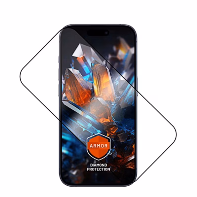 Musta raamiga kaitseklaas FIXED Armor iPhone 17 Pro Maxi ekraani kohal