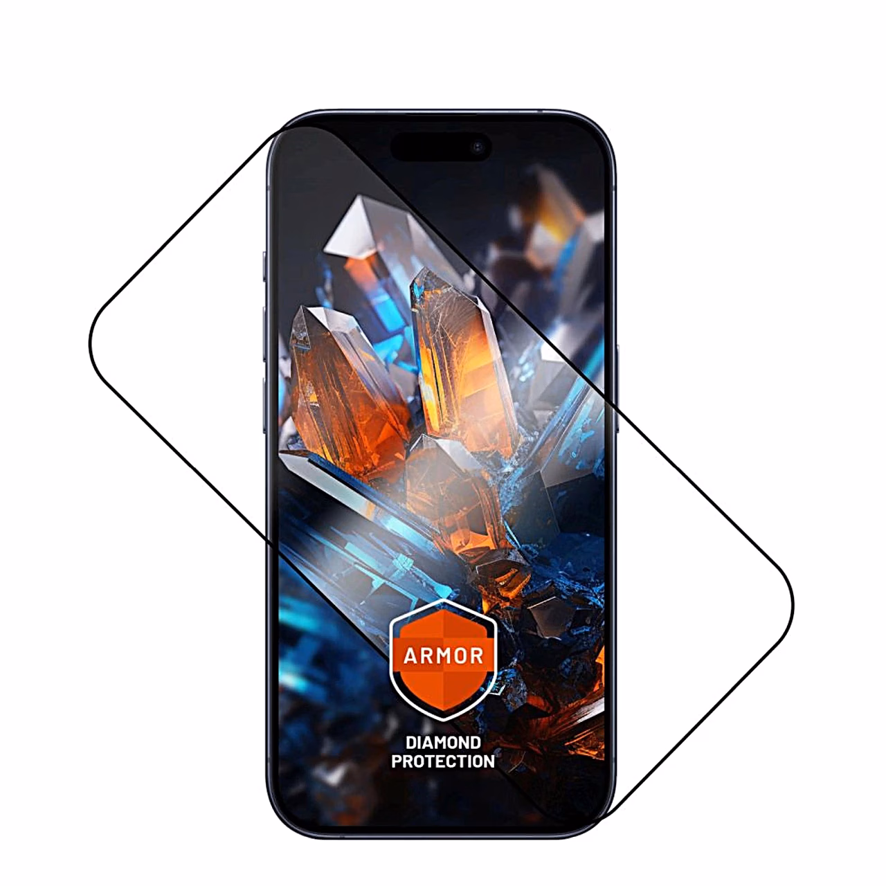 Musta raamiga kaitseklaas FIXED Armor iPhone 17 Pro Maxi ekraani kohal