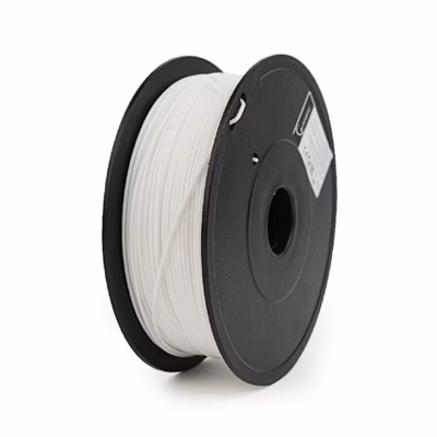 Valge PLA-filament Flashforge PLA-PLUS mustal plastrullil, külgvaade