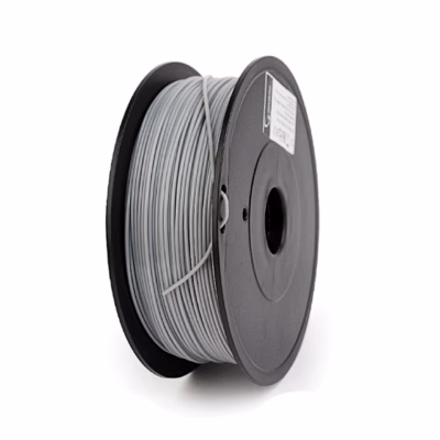 Hall PLA+-filament musta plastpooli peal, rull sildiga külgvaates