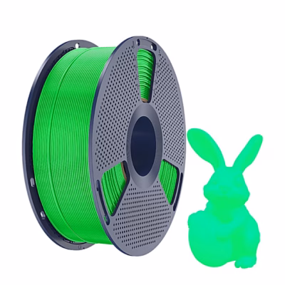 Roheline helendav PLA-filament SUNLU rullil koos prinditud jänesekujuga